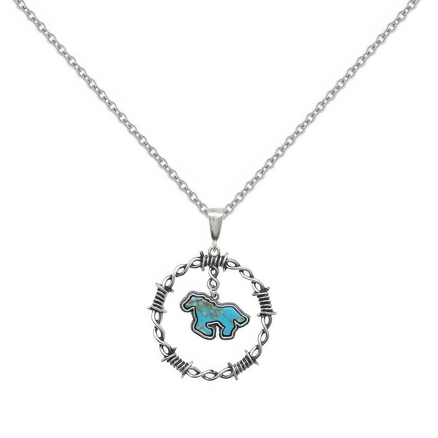 Western Running Horse Stone Barbed Wire Necklace