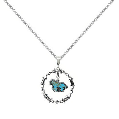 Western Running Horse Stone Barbed Wire Necklace