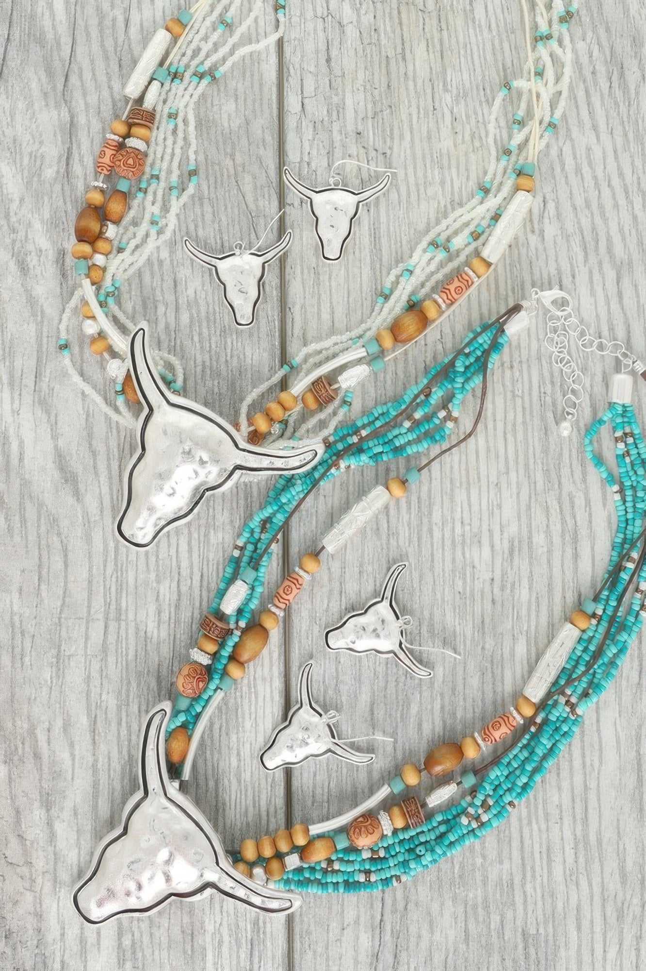 Western Longhorn Steer Bead Mix Necklace Set