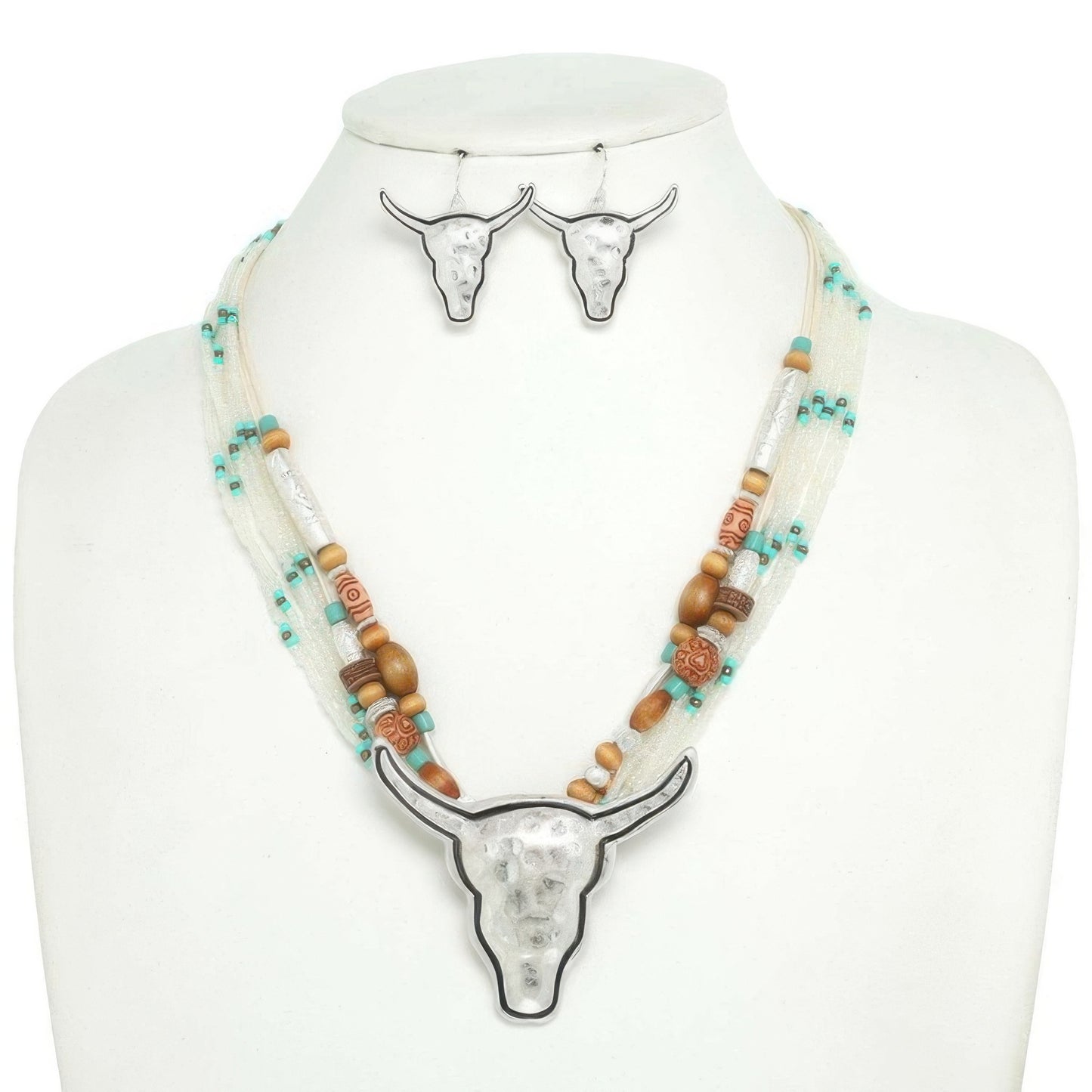 Western Longhorn Steer Bead Mix Necklace Set