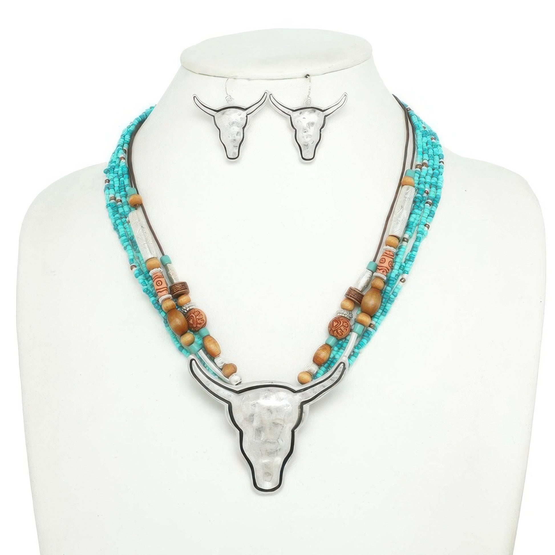Western Longhorn Steer Bead Mix Necklace Set