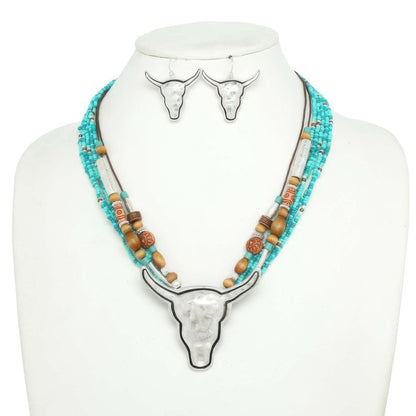 Western Longhorn Steer Bead Mix Necklace Set