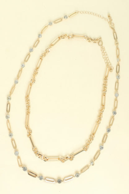 2-piece Rhinestone Chain Necklace Layered Set