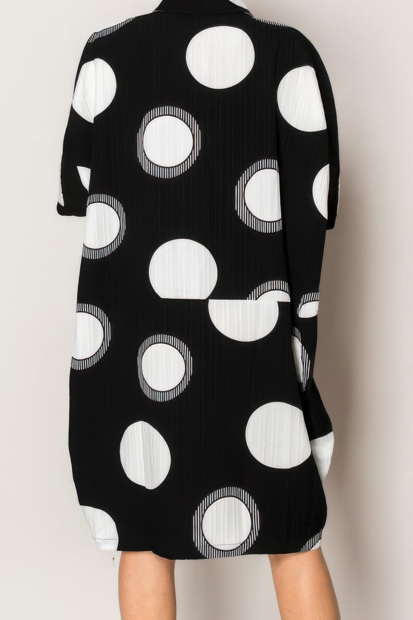 Pleated Lapel Polka Dot Print Shirtdress