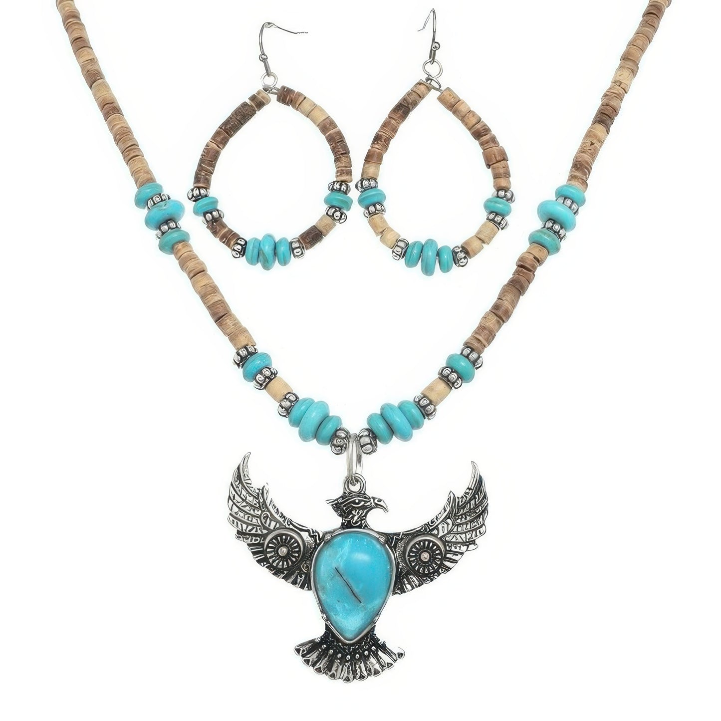 Western Wood Bead Mix Thunderbird Necklace Set