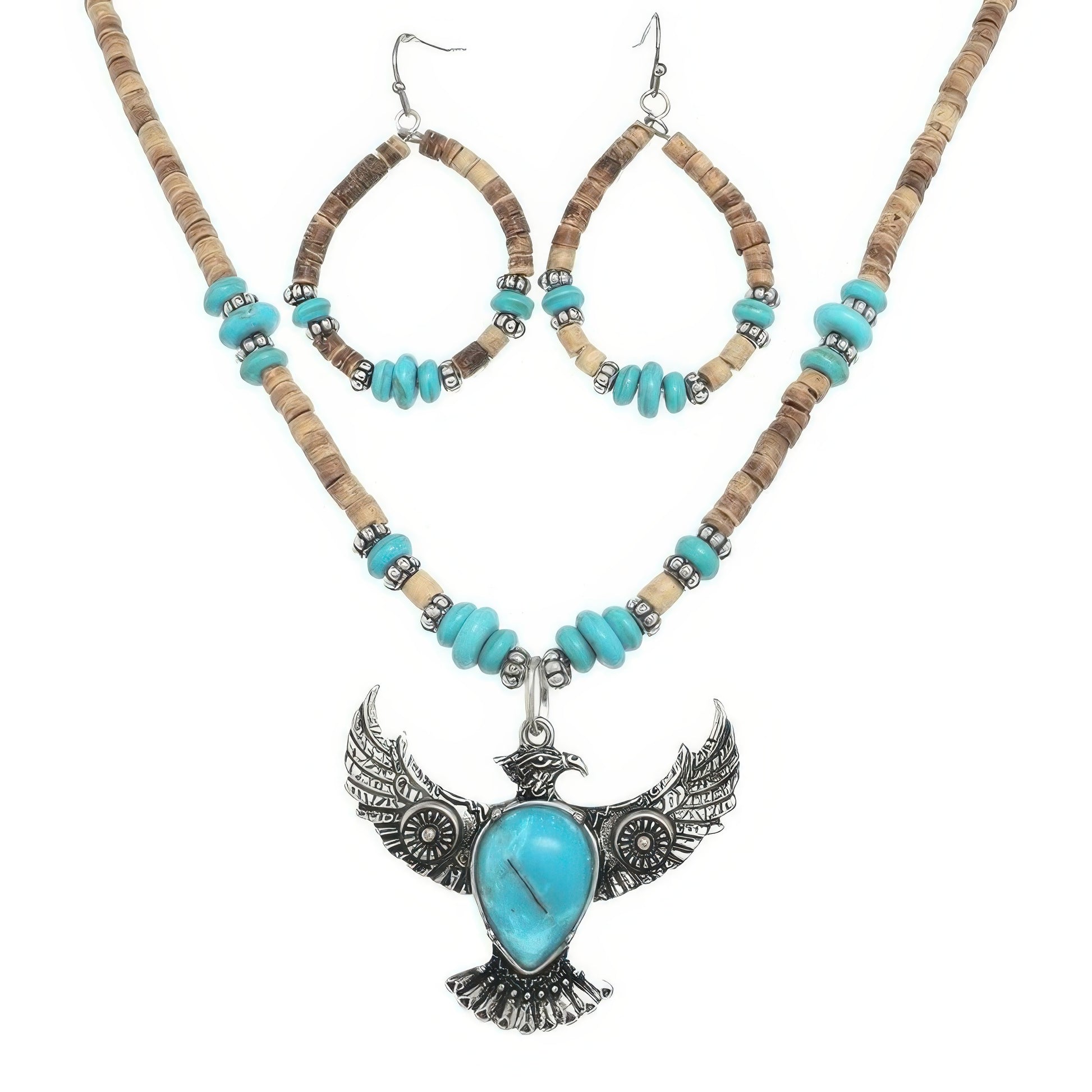 Western Wood Bead Mix Thunderbird Necklace Set