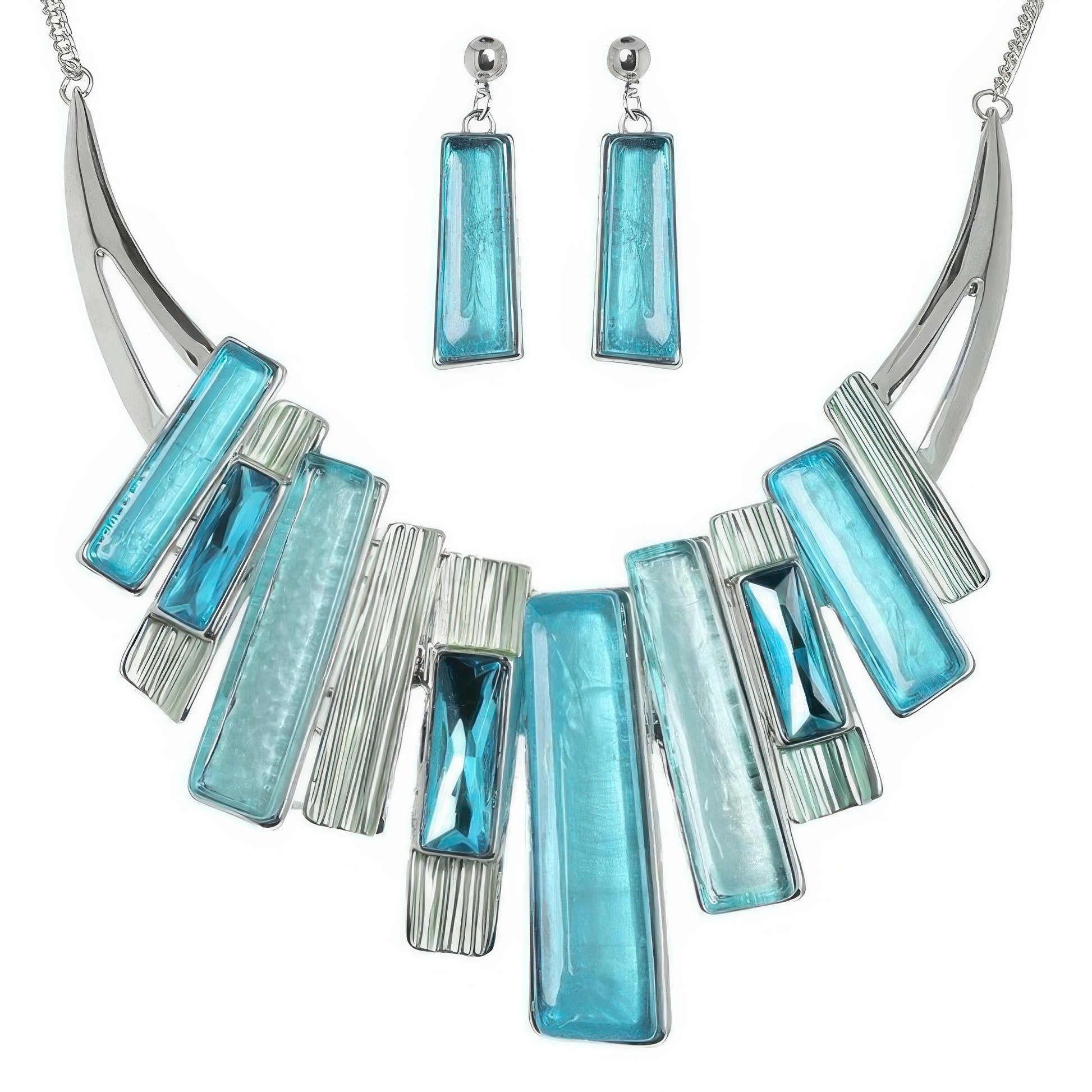 Geometric Fringe Gemstone Metal Bib Necklace Set