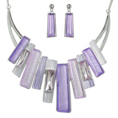 Geometric Fringe Gemstone Metal Bib Necklace Set