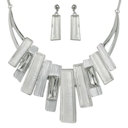 Geometric Fringe Gemstone Metal Bib Necklace Set