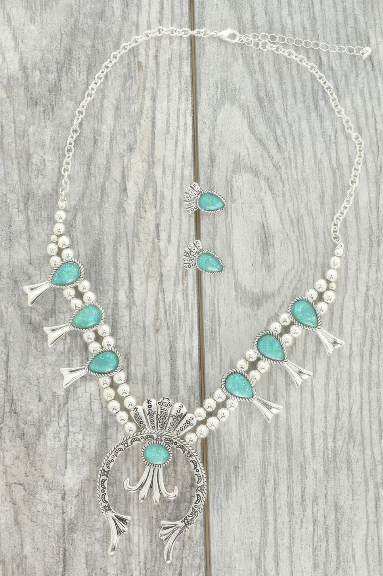 Western Epoxy Gemstone Squash Blossom Necklace Set