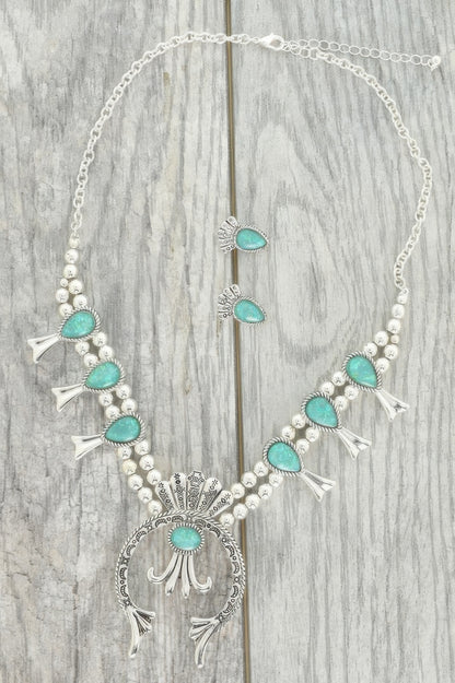 Western Epoxy Gemstone Squash Blossom Necklace Set