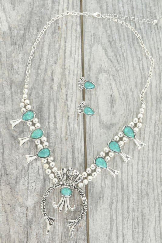 Western Epoxy Gemstone Squash Blossom Necklace Set
