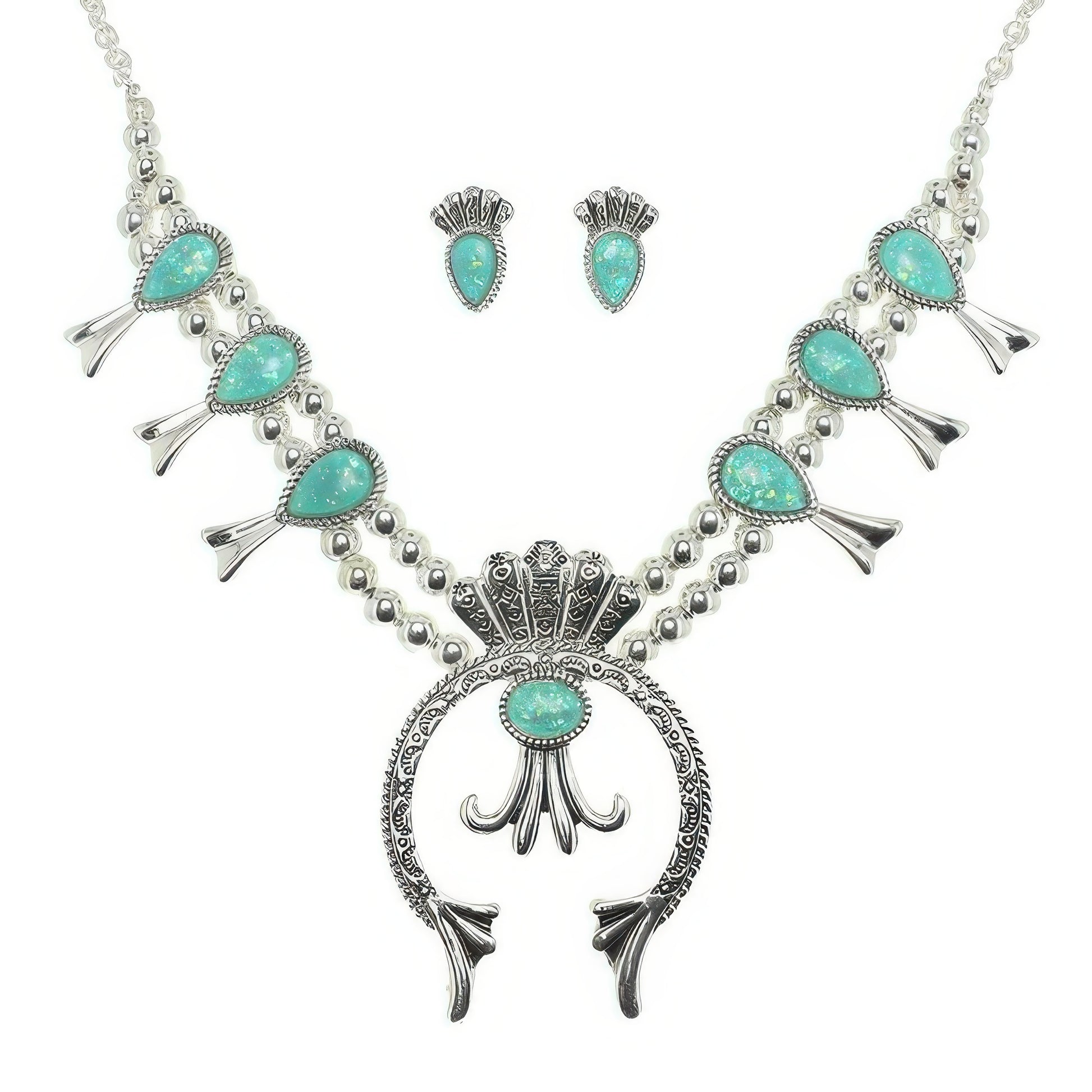Western Epoxy Gemstone Squash Blossom Necklace Set