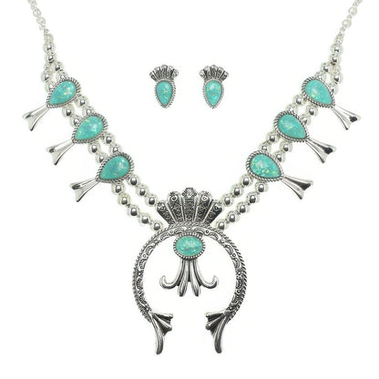 Western Epoxy Gemstone Squash Blossom Necklace Set