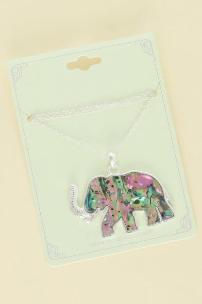 Safari Abalone Elephant Pendant Necklace