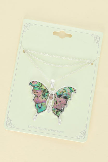 Whimsical Abalone Butterfly Pendant Necklace