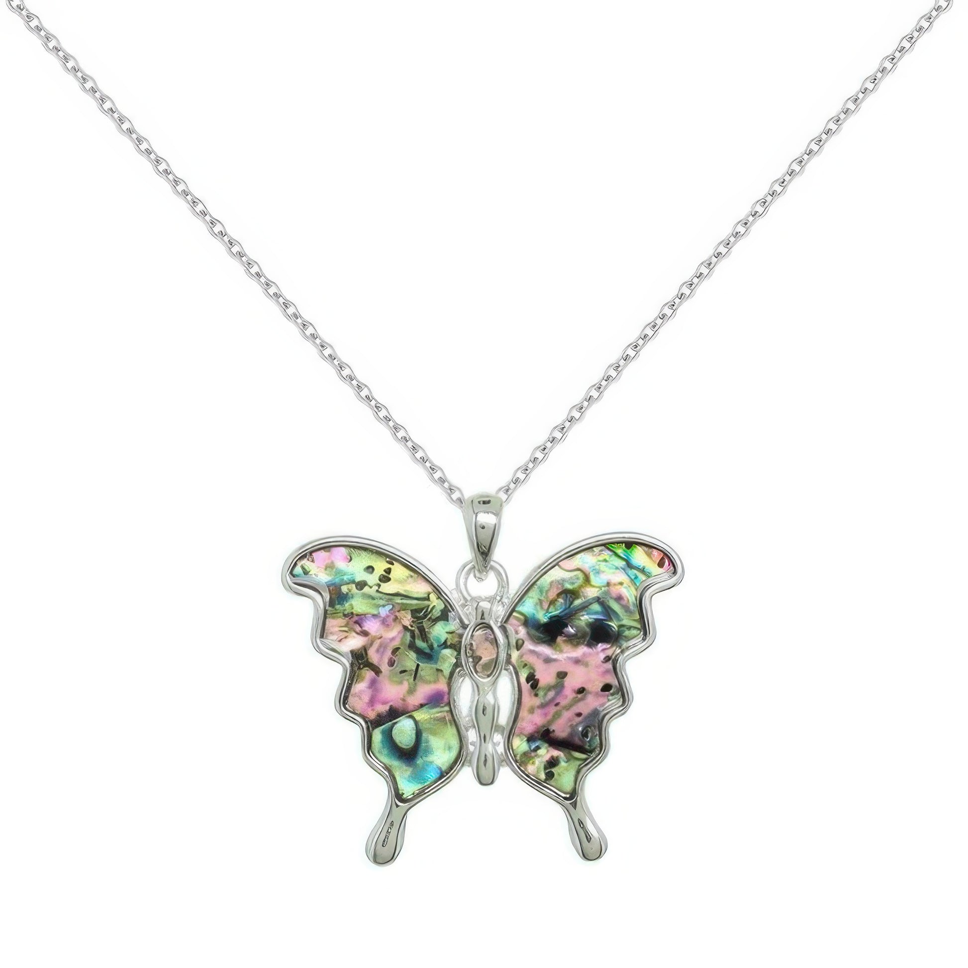 Whimsical Abalone Butterfly Pendant Necklace