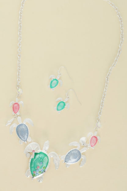 Sea Life Rhinestone Metal Bib Necklace Set