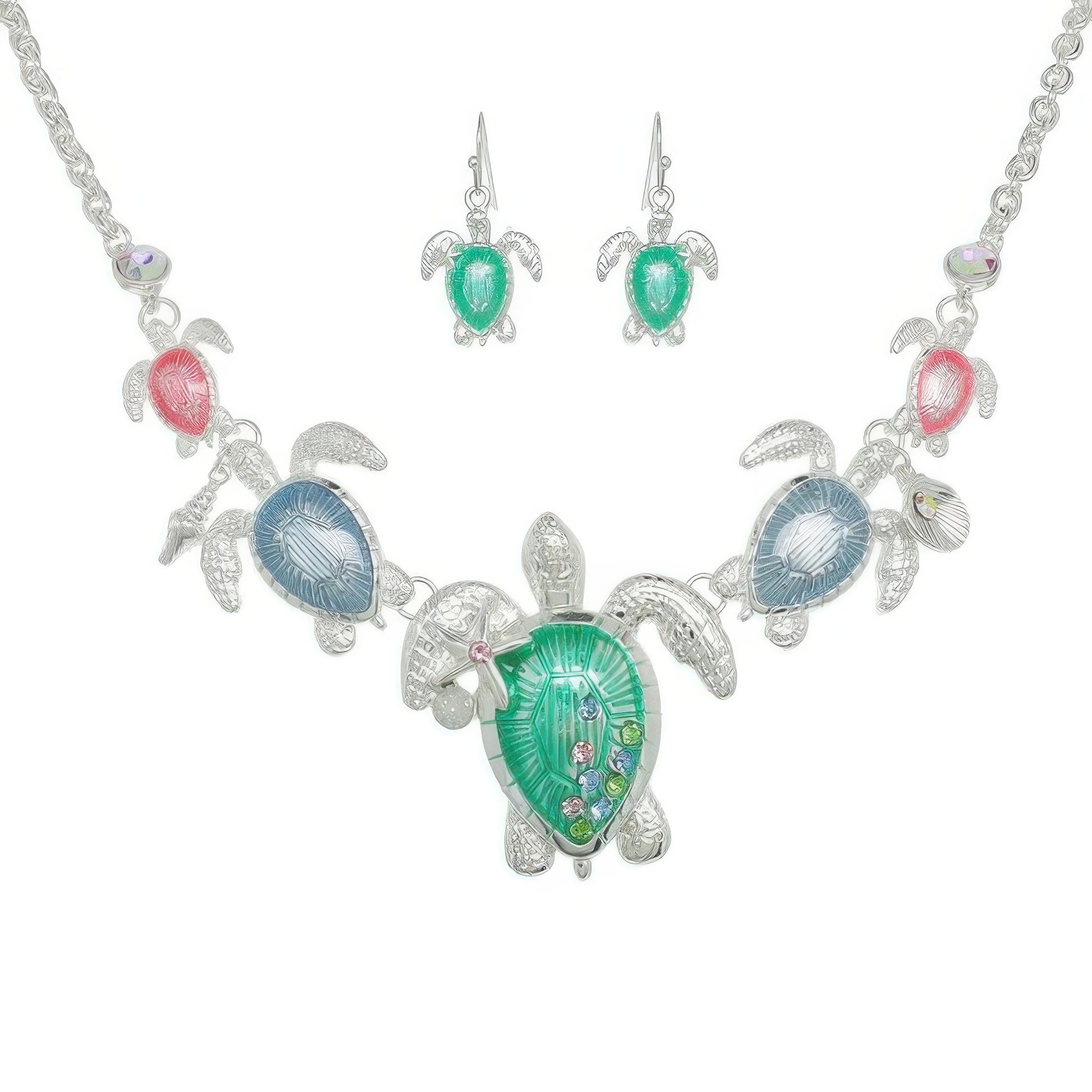 Sea Life Rhinestone Metal Bib Necklace Set