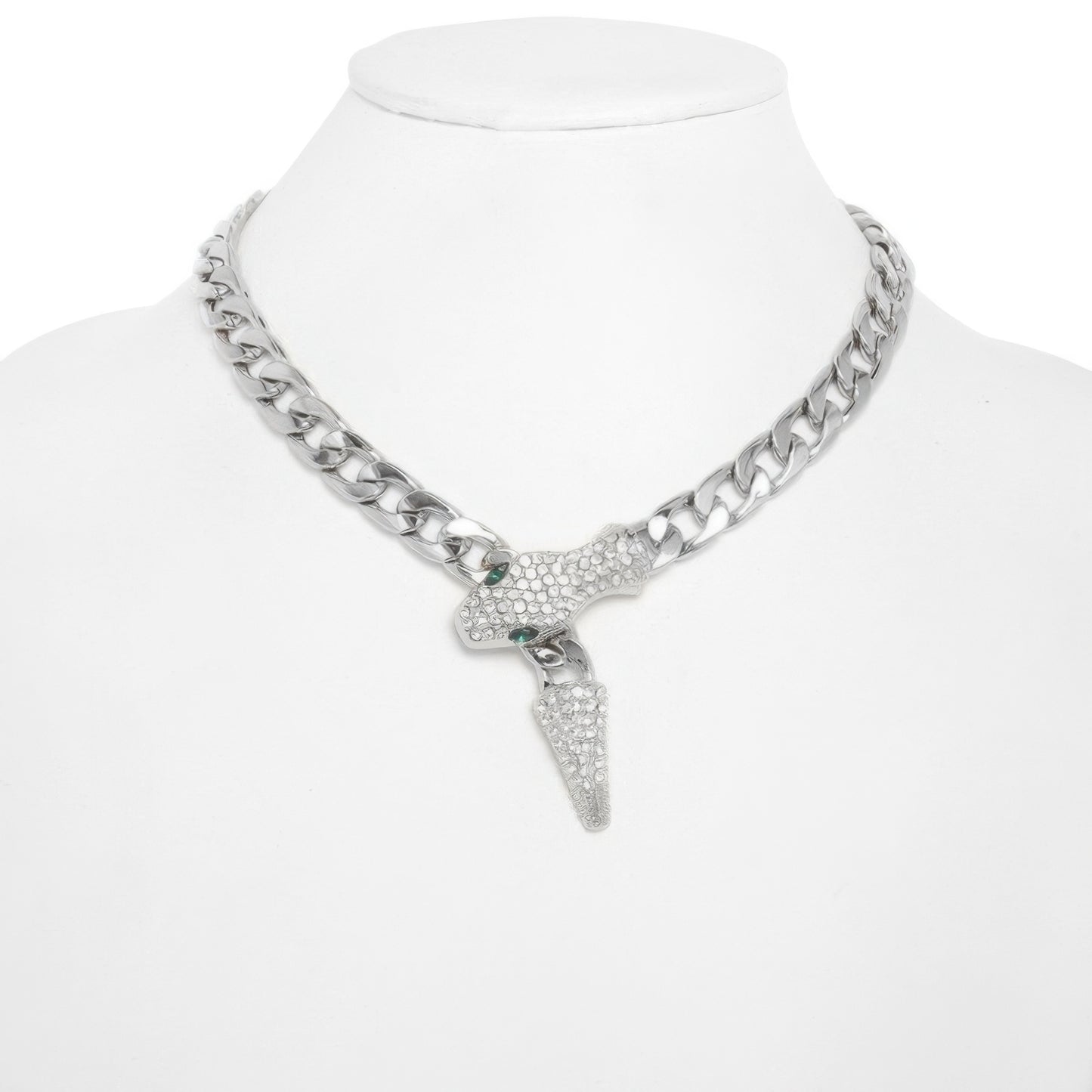 Snake Curb Chain Necklace Rhinestone Crystal Eyes