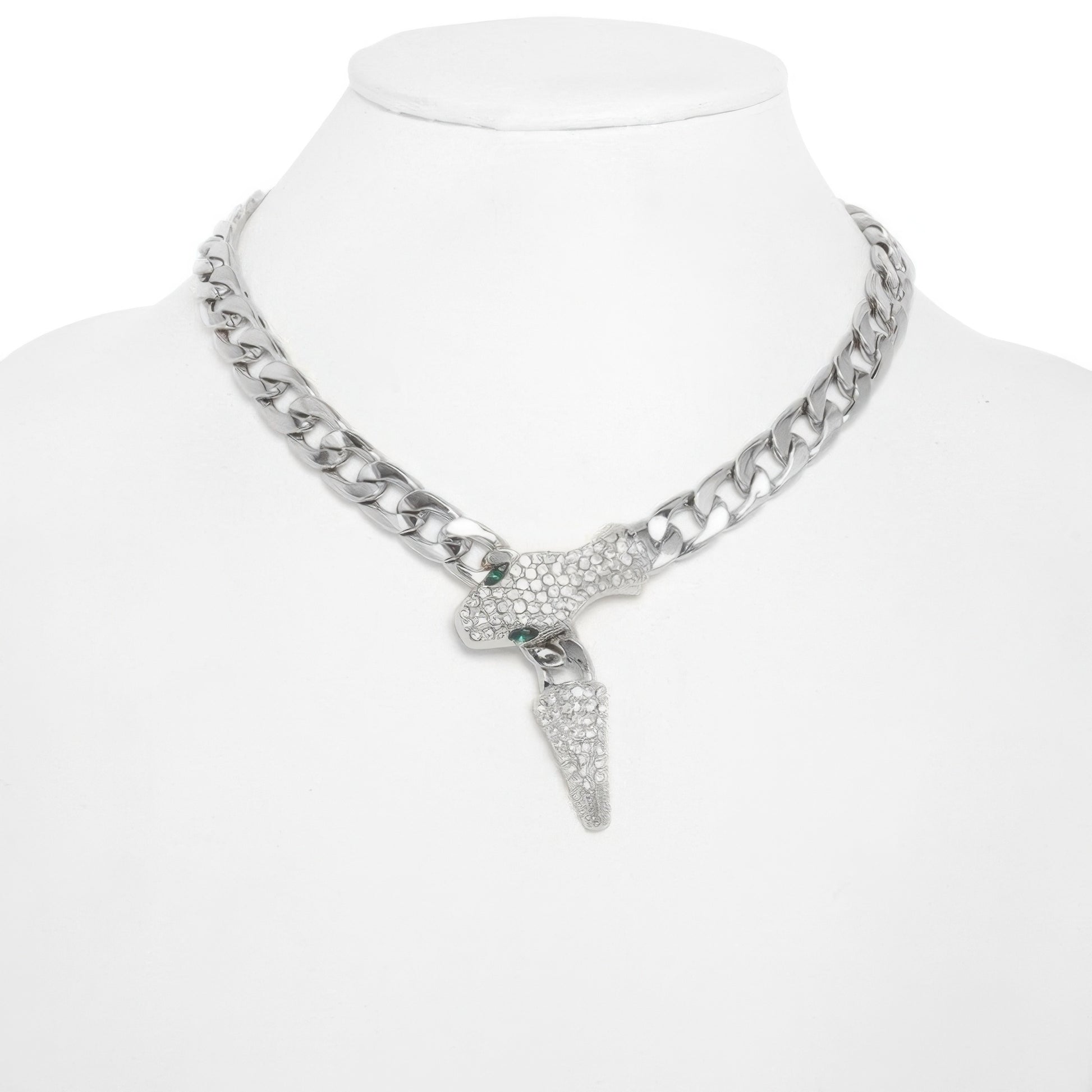 Snake Curb Chain Necklace Rhinestone Crystal Eyes