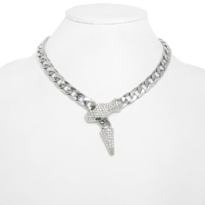 Snake Curb Chain Necklace Rhinestone Crystal Eyes