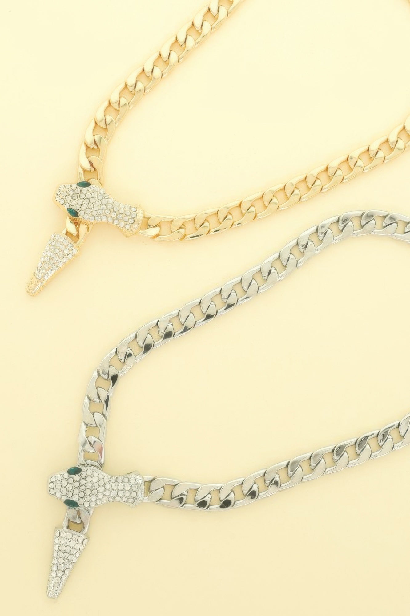 Snake Curb Chain Necklace Rhinestone Crystal Eyes