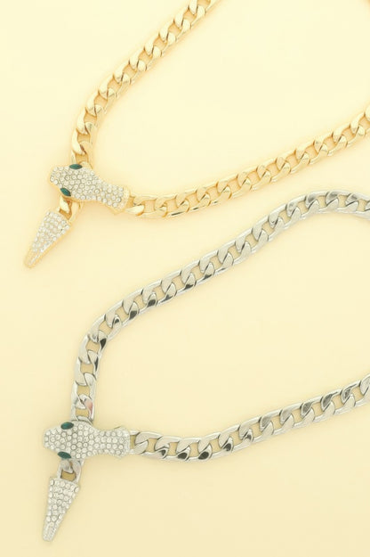 Snake Curb Chain Necklace Rhinestone Crystal Eyes