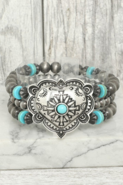 Western Heart Turquoise Bead Bracelet