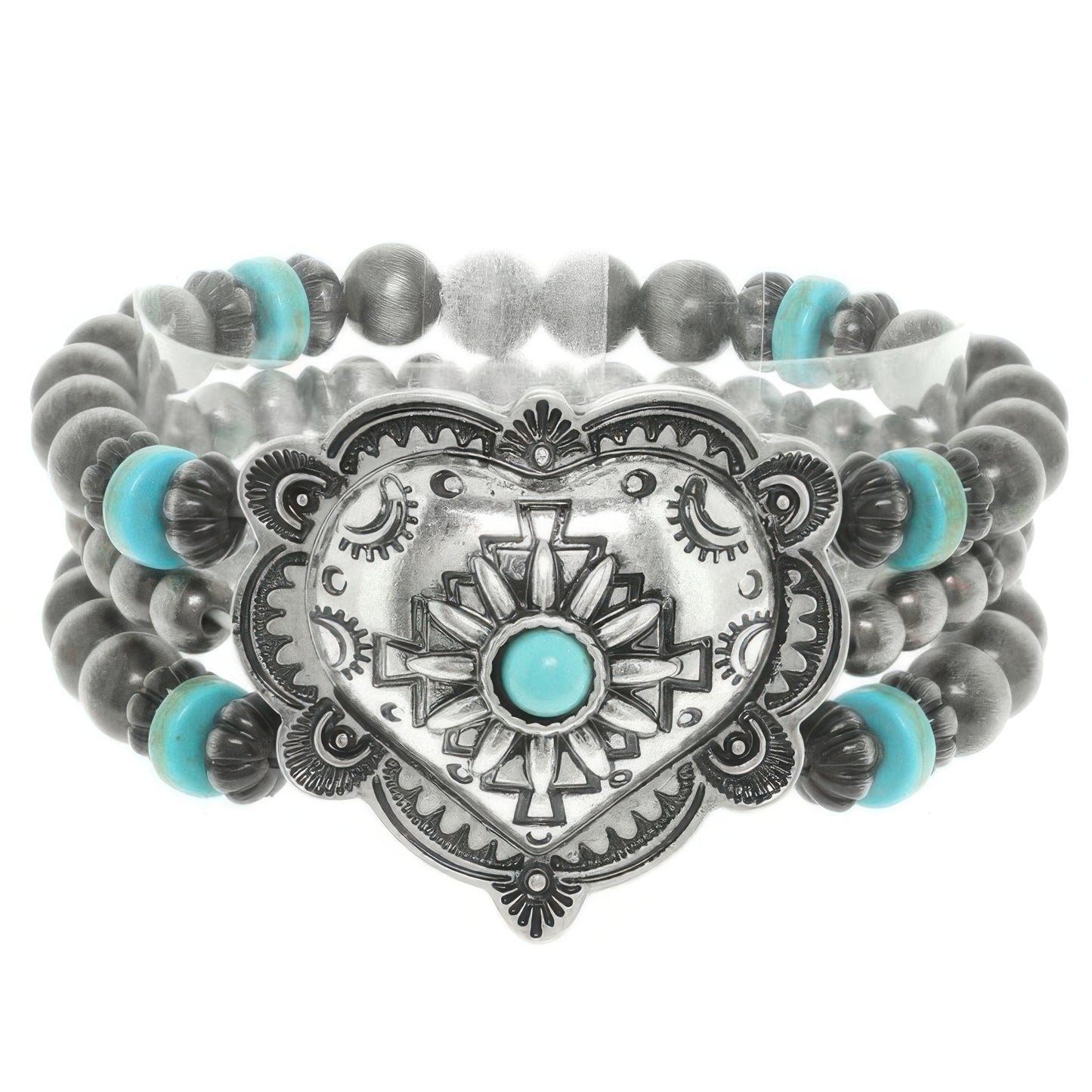 Western Heart Turquoise Bead Bracelet