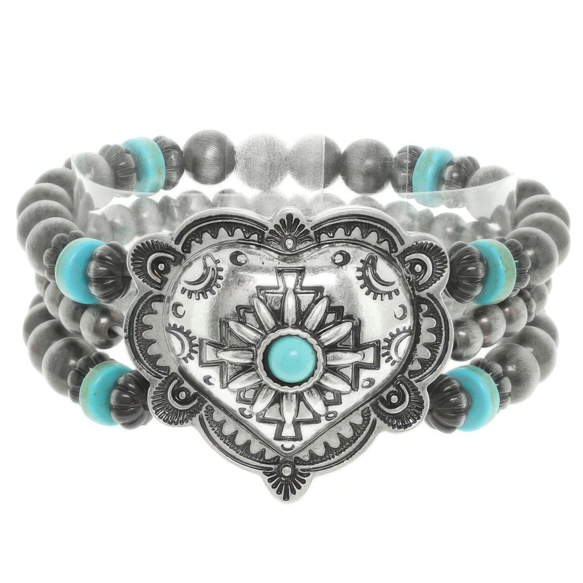 Western Heart Turquoise Bead Bracelet