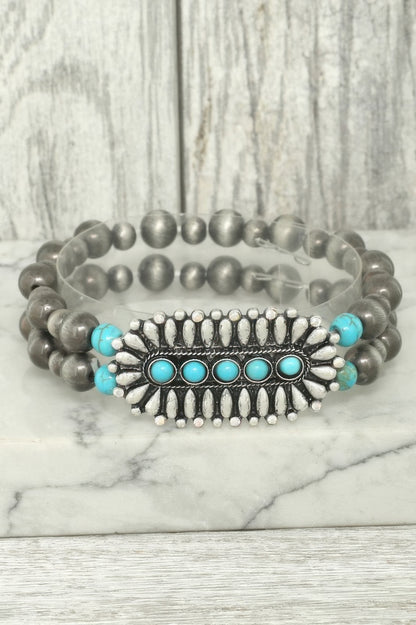 Western Concho Turquoise Bead Bracelet