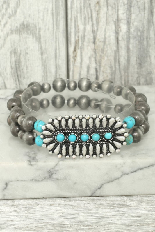 Western Concho Turquoise Bead Bracelet