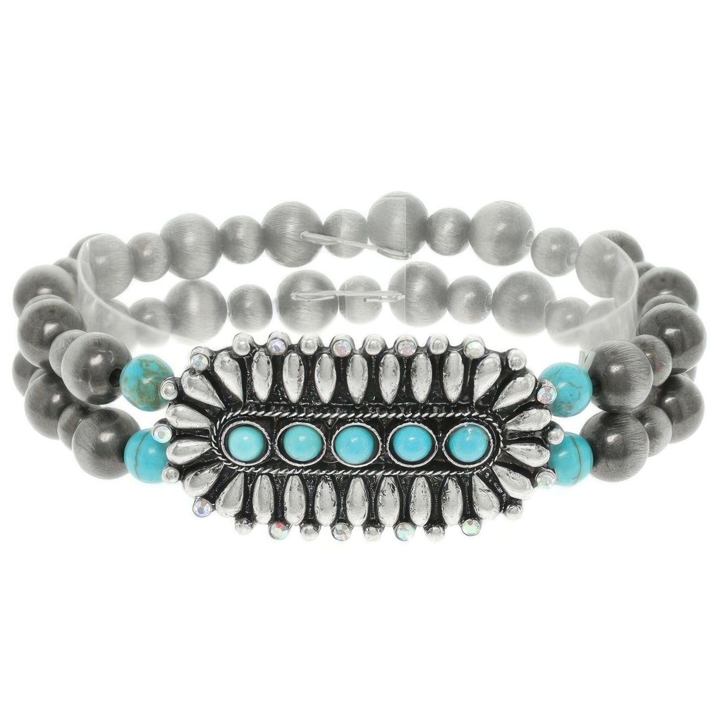 Western Concho Turquoise Bead Bracelet