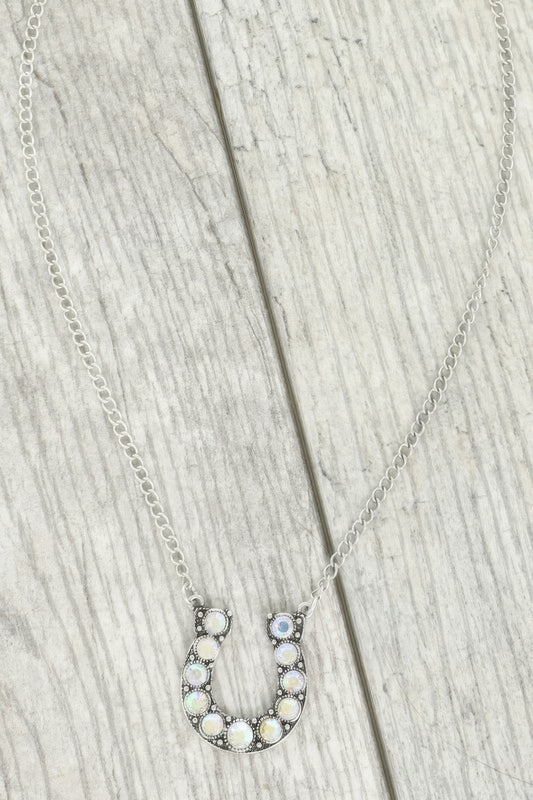 Western Jeweled Horseshoe Pendant Necklace