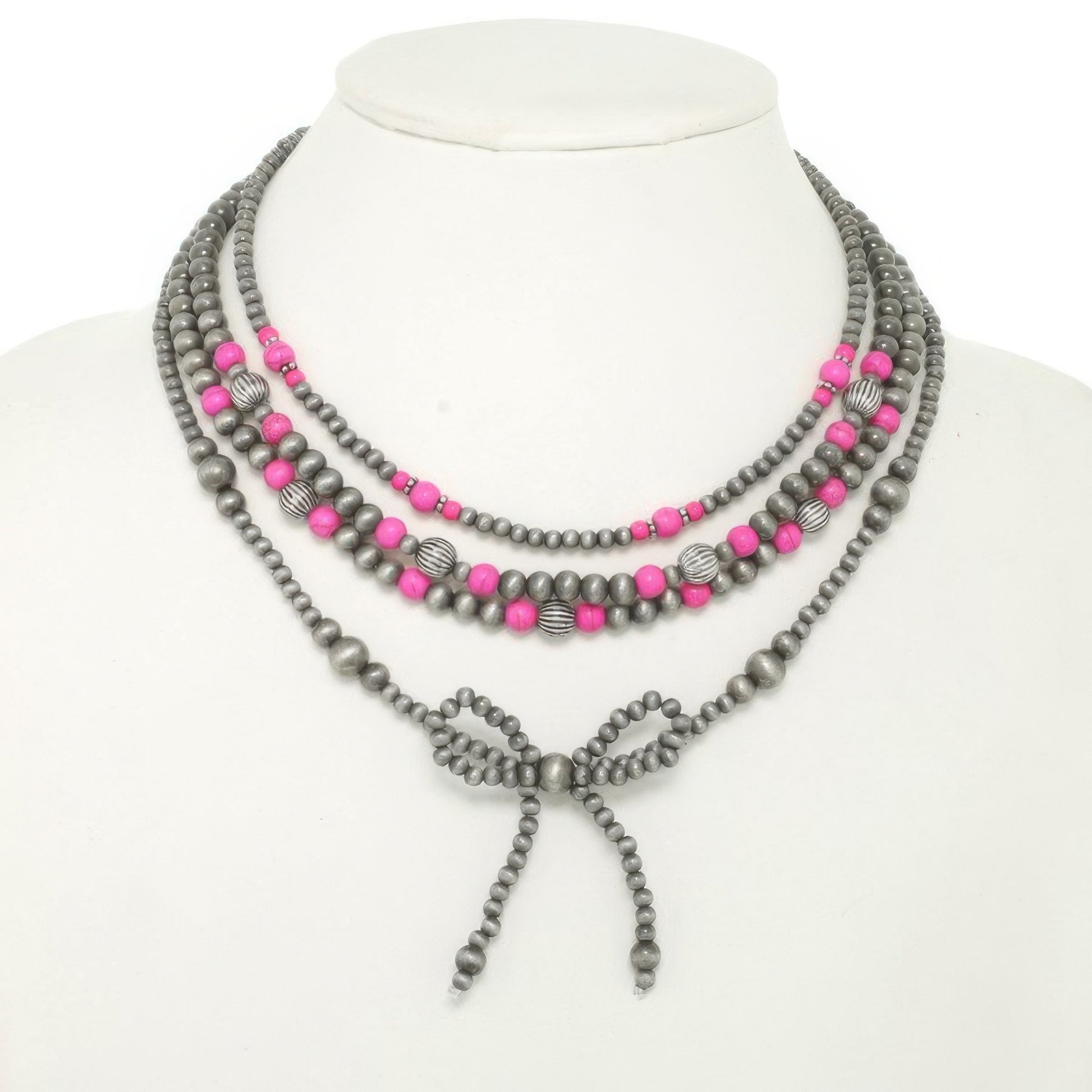Western Multi Strand Bow Pendant Necklace
