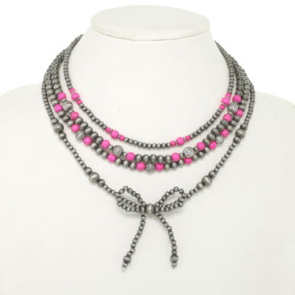 Western Multi Strand Bow Pendant Necklace