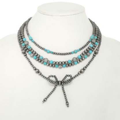 Western Multi Strand Bow Pendant Necklace