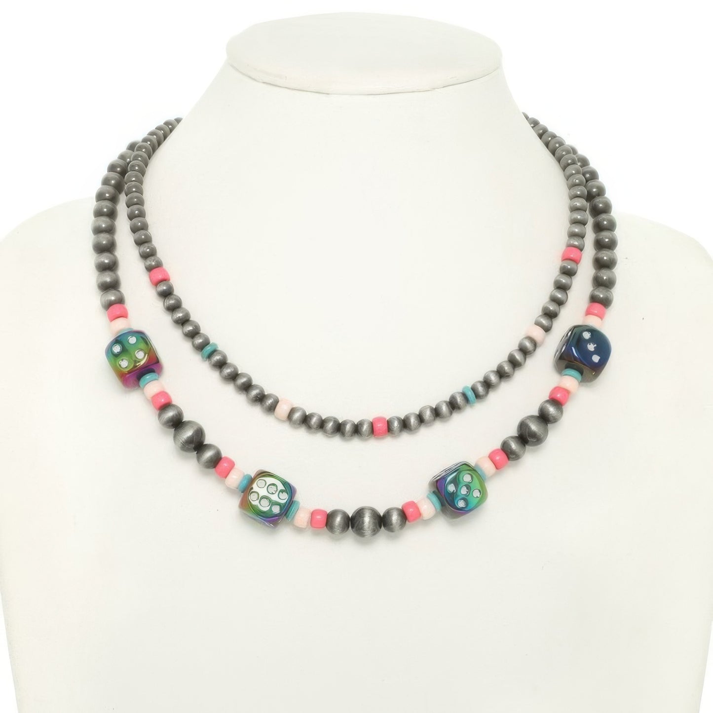 Western Multi Strand Dice Beaded Necklace
