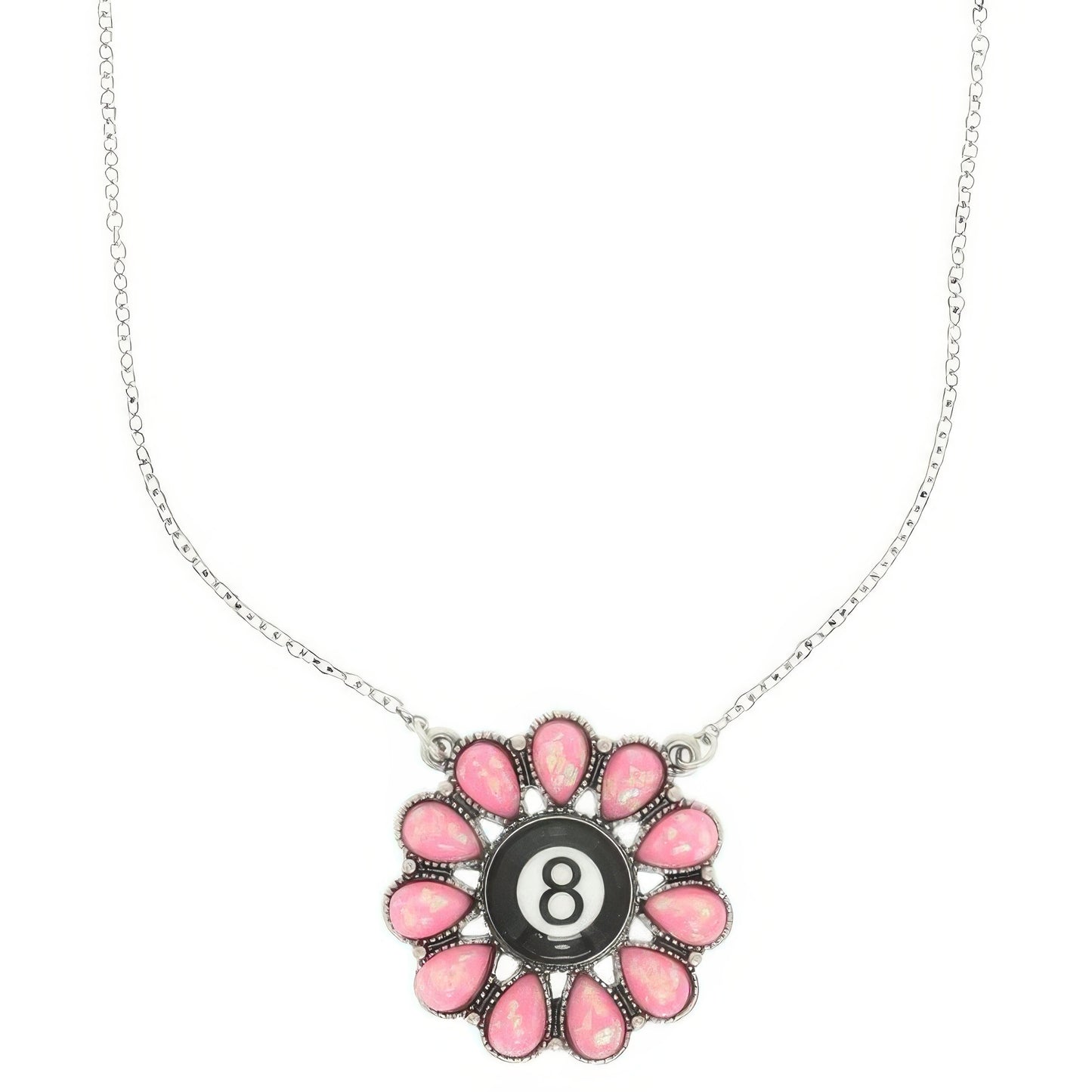 Western Eight Ball Flower Penadnt Necklace