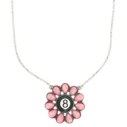 Western Eight Ball Flower Penadnt Necklace
