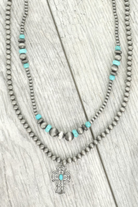 Western Turquoise Cross Pendant Necklace