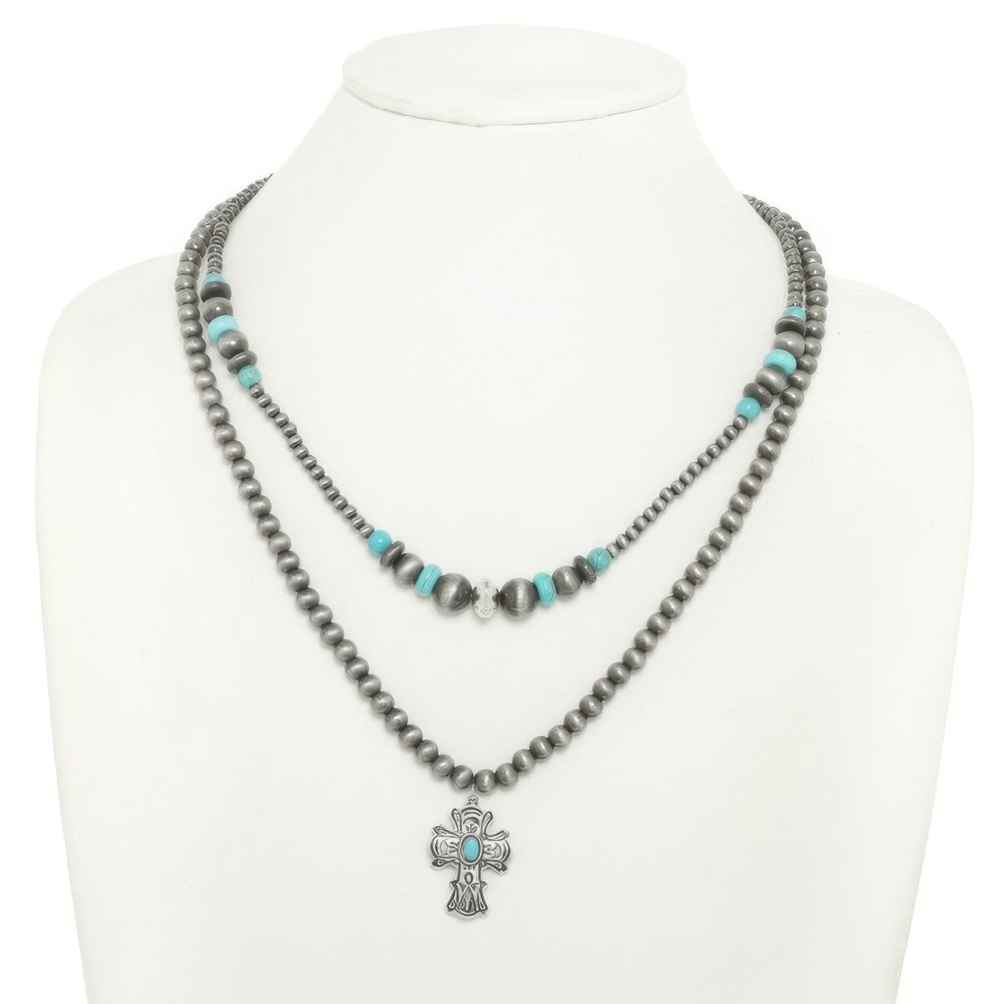 Western Turquoise Cross Pendant Necklace
