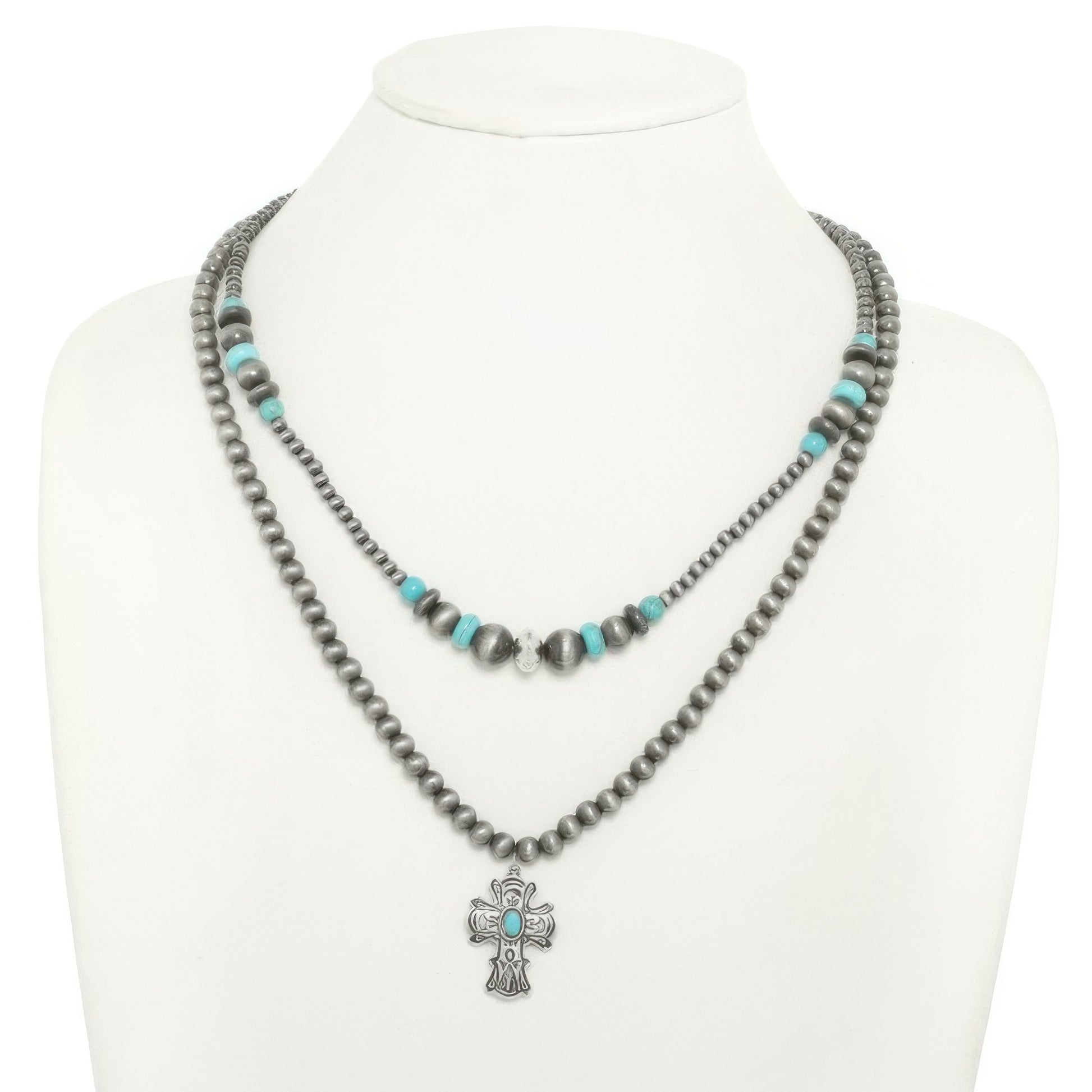 Western Turquoise Cross Pendant Necklace