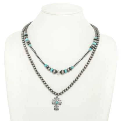 Western Turquoise Cross Pendant Necklace