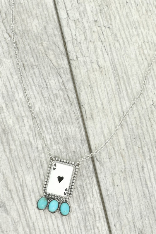 Western Ace Card Turquoise Theme Necklace