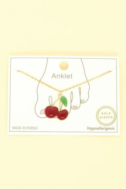 Gold Plated Cherry Charm Anklet