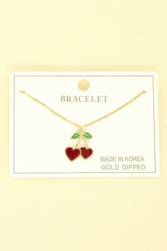 Gold Plated Cherry Hearts Bracelet