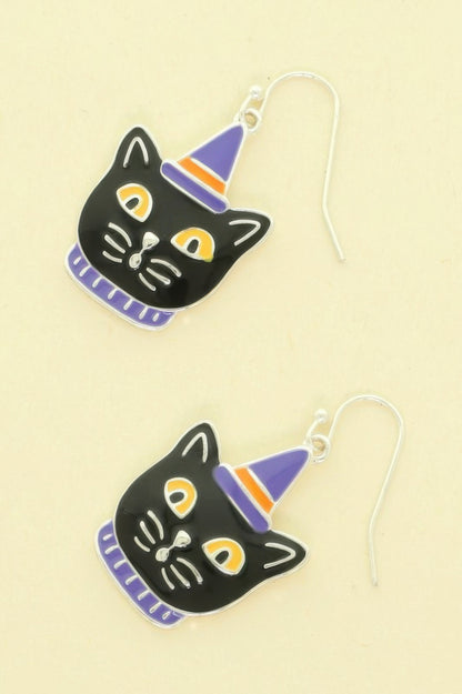 Halloween Enamel Cat Earrings
