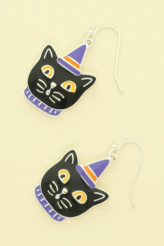 Halloween Enamel Cat Earrings